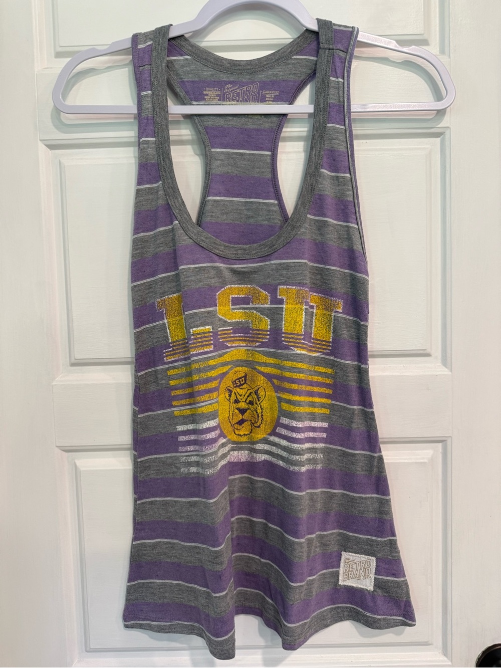 Retro Brand LSU Tigers Racerback Tank Top Purple Gray Striped Women’s Medium
